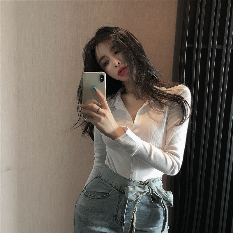 Xiaozhainv Áo sơ mi nữ tay dài cổ polo phong cách Hàn Quốc tinh tế | BigBuy360 - bigbuy360.vn