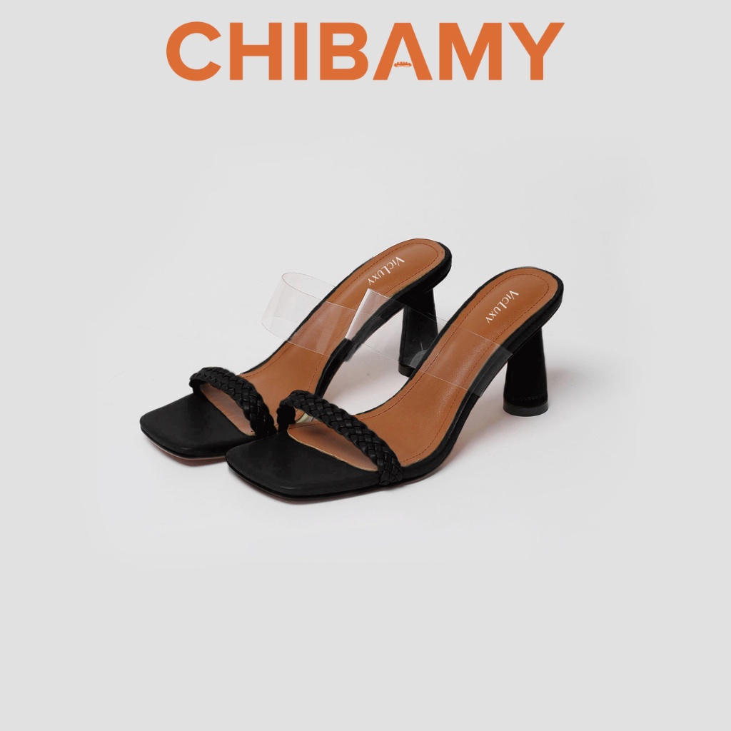 Sandal nữ gót Tháp Trụ Tròn bọc đồng cao cấp cao 7cm, kết hợp quai tết mảnh và quai trong hiệu CHIBAMY