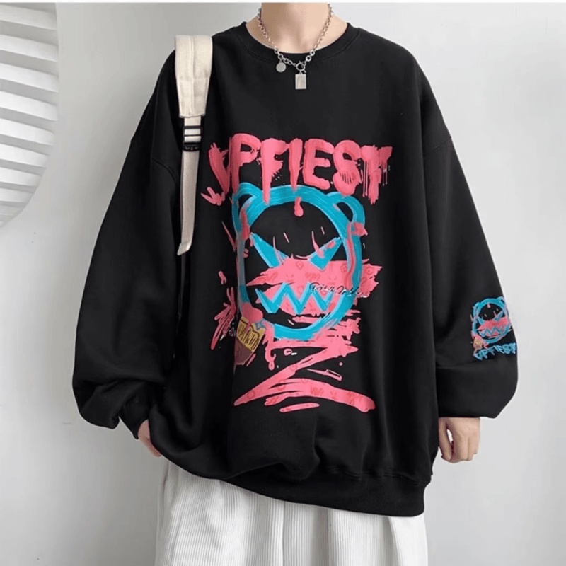 Áo Nỉ Dài Tay In Chữ Phong Cách Hiphop Đường Phố Hàn Quốc Cho Nam