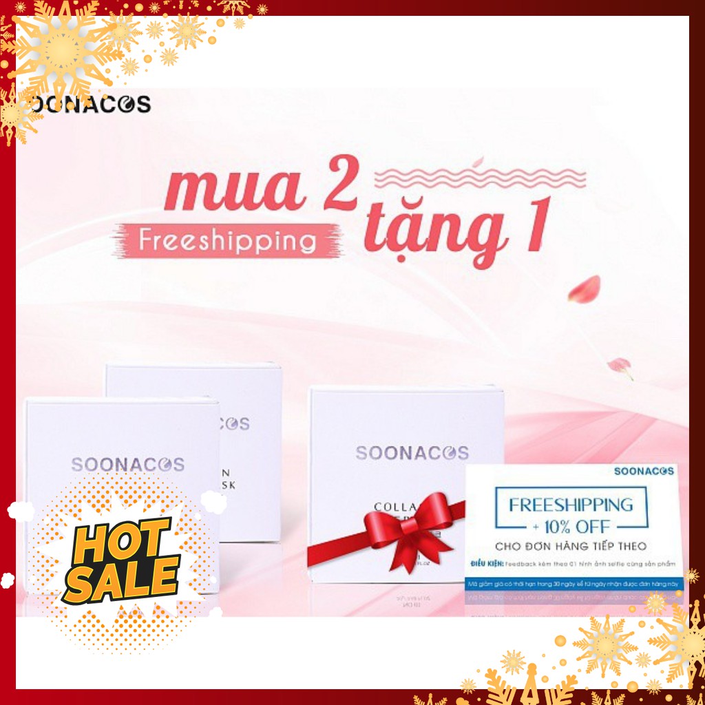 Combo 3 Hộp Mặt Nạ tặng Bình thủy tinh - Mặt nạ Viên Nén Collagen SOONACOS Hàn Quốc hộp 20 viên