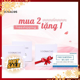 Combo 3 Hộp Mặt Nạ tặng Bình thủy tinh - Mặt nạ Viên Nén Collagen SOONACOS Hàn Quốc hộp 20 viên
