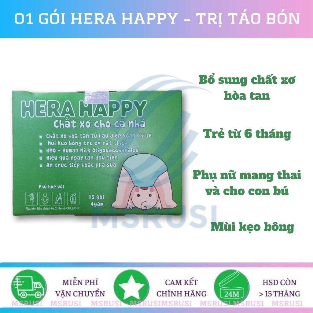 Thực phẩm bổ sung Chất xơ Hera Happy - Hera Milk - Trị táo bón cho trẻ từ 6 tháng [Hộp 15 gói - 4g/gói]