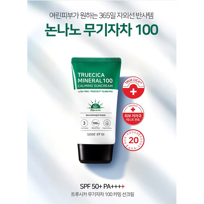 Kem Chống Nắng Some By Mi Cho Da Nhạy Cảm Giúp Dưỡng Da Làm Trắng Truecica Mineral 100 Calming Suncream 50PA++ 50ml