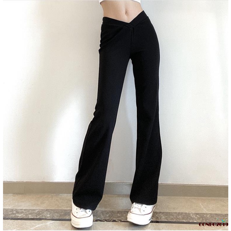 Hgm-quần Ống Loe Lưng Thấp Màu Trơn Đơn Giản Cho Nữ Size S/ M/ L