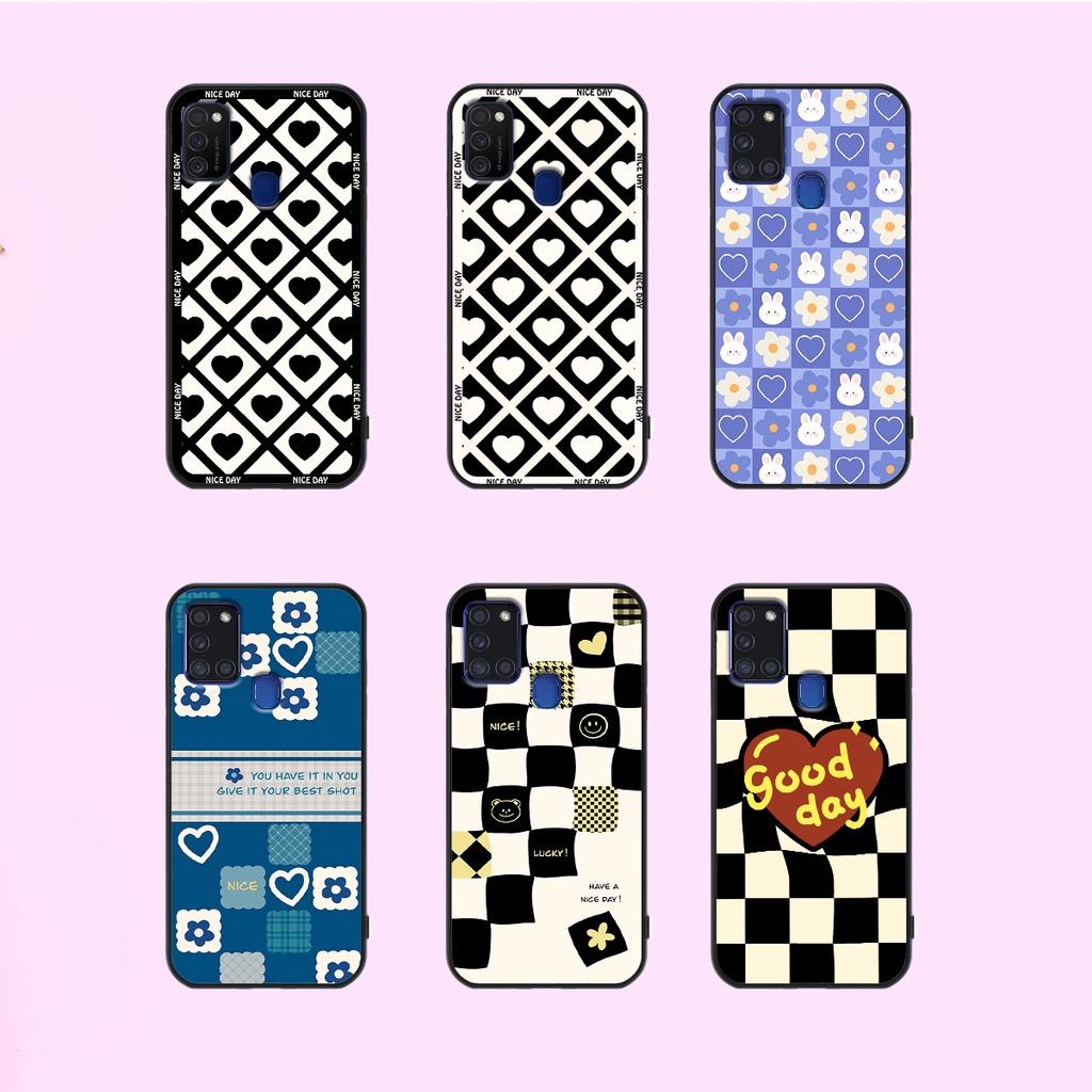 Ốp lưng Samsung A21s - M21/M30S - M31 in hoạ tiết caro trái tim đen trắng, gấu bear cute đáng yêu
