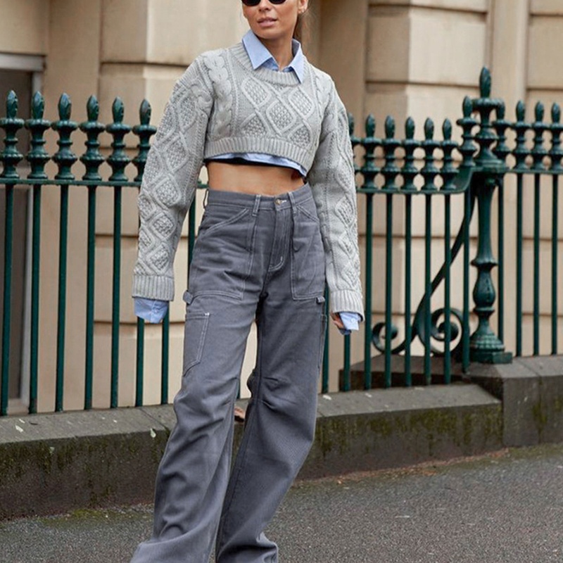 Áo Croptop Dệt Kim Dài Tay Thời Trang Mùa Thu Dành Cho Nữ