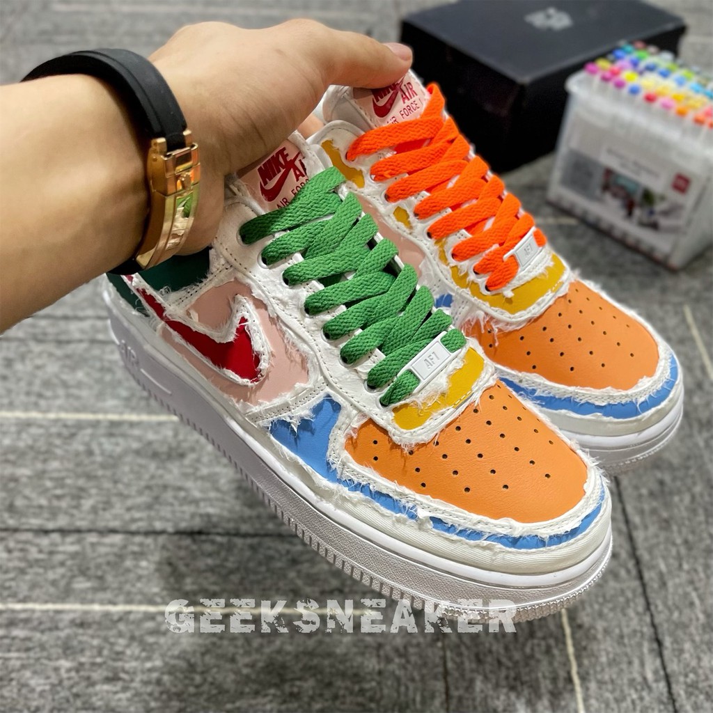 [GeekSneakerZone] Giày Sneaker Air Force 1 LX Tear Away White - Swoosh  Orange ( Xé | Bóc theo cách của bạn )