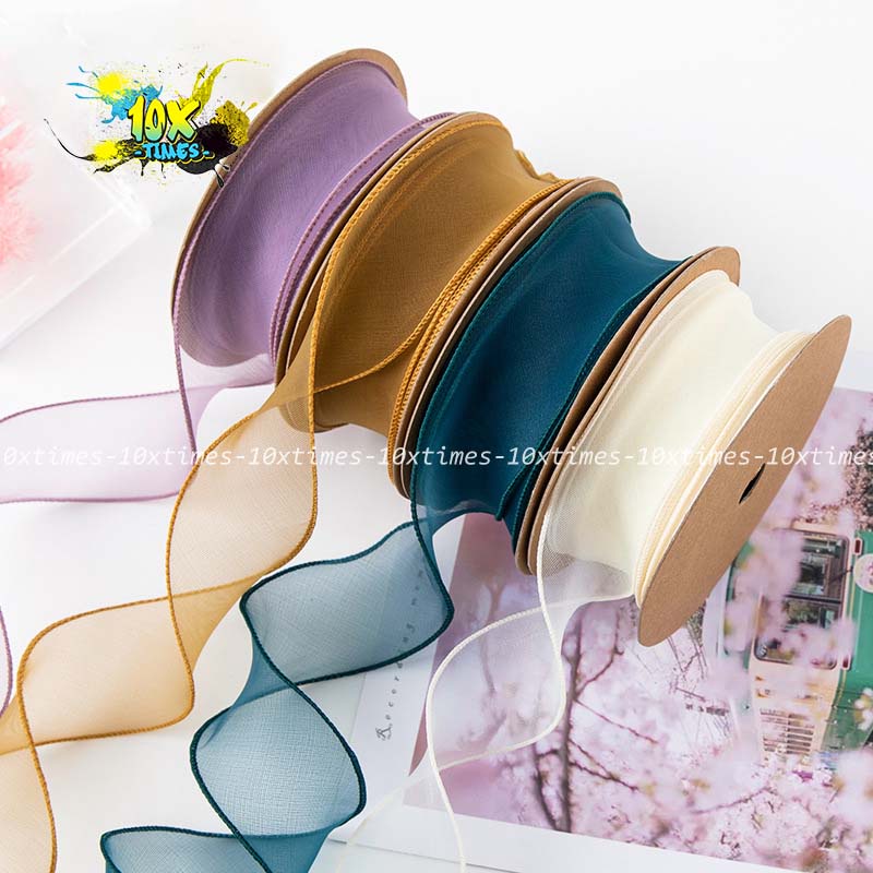 Ruy băng voan lụa viền sóng bản 4cm nhiều màu làm nơ cột tóc  trang tri hộp quà tặng