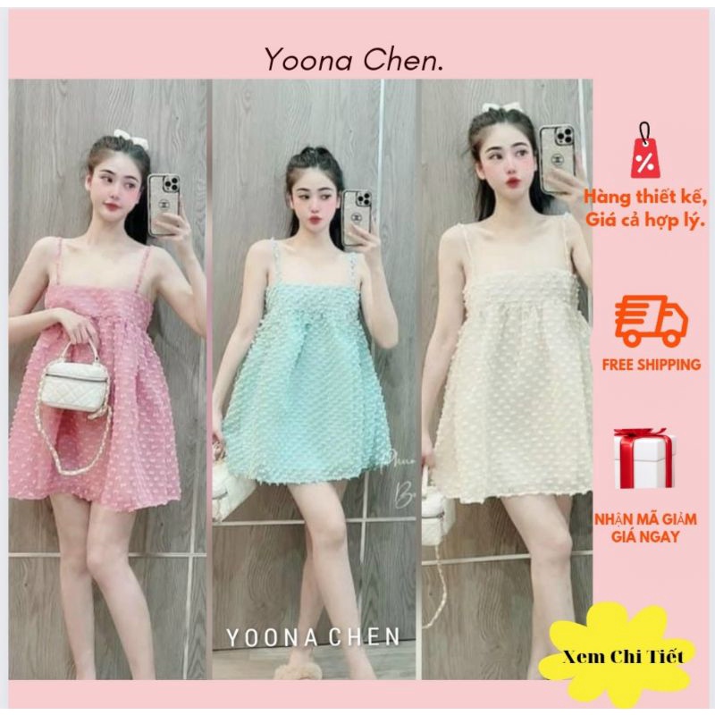 Set áo lông babydoll 2 dây và quần đùi xinh xắn, set đồ Yoona Chen đẹp giá rẻ