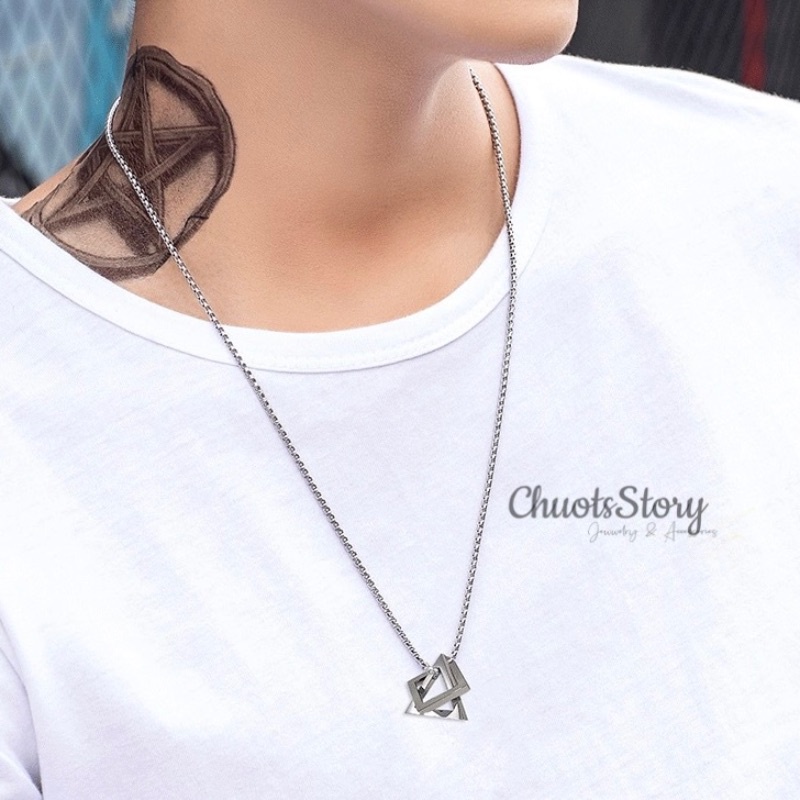 Vòng cổ titan không gỉ 2 hình đơn giản, dây chuyền nữ unisex cá tính- VCT0021 - ChuotsStory