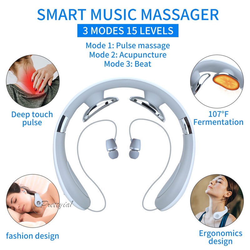 [PRETTYIA1]Portable Neck Massager Bluetooth Headphone Neckband Earphone