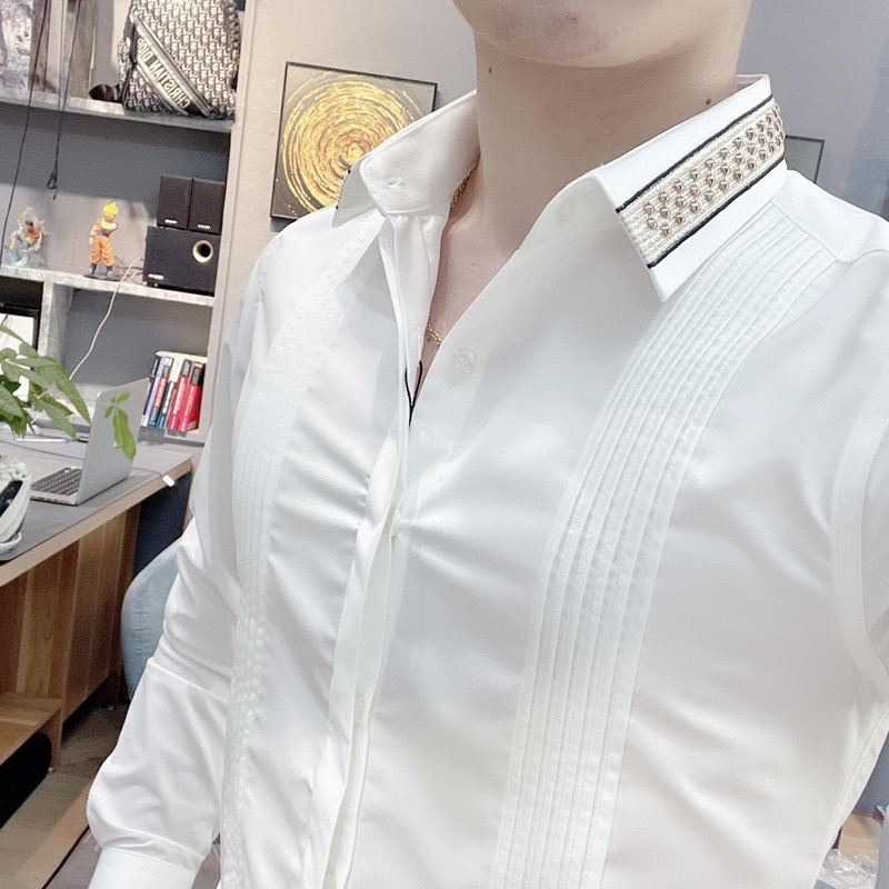 sơmi thiết kế phối xếp ly và phối cổ