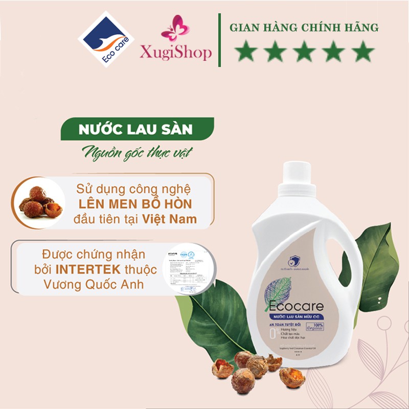 Nước lau sàn Hữu cơ [FREE SHIP] Bồ hòn tinh dầu Quế - Sả Chanh Ecocare 1000ml