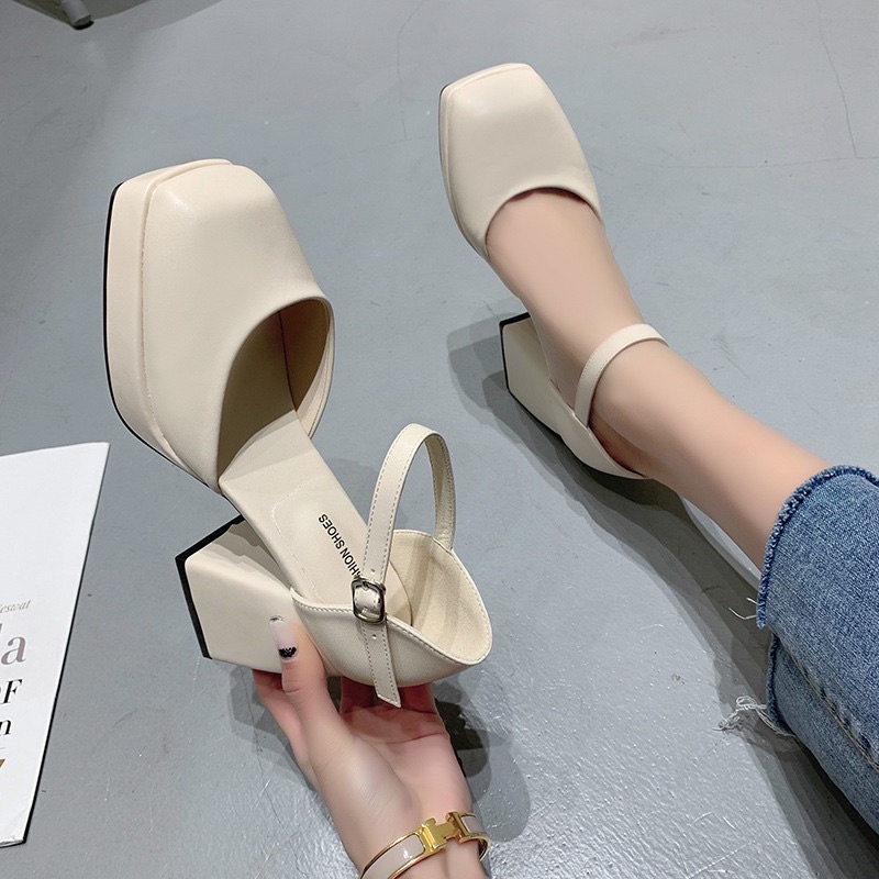 _ Giày cao gót nữ da mịn hở eo siêu xinh xắn