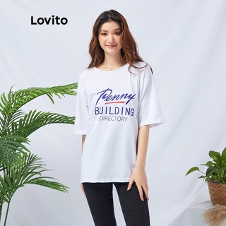 Áo thun cổ tròn in chữ Lovito L11083