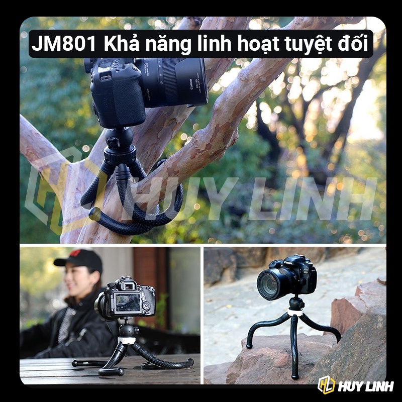 Chân máy ảnh Tripod Octopus JM801 - Kèm Ballhead tháo rời và tặng ngàm kẹp chữ U điện thoại