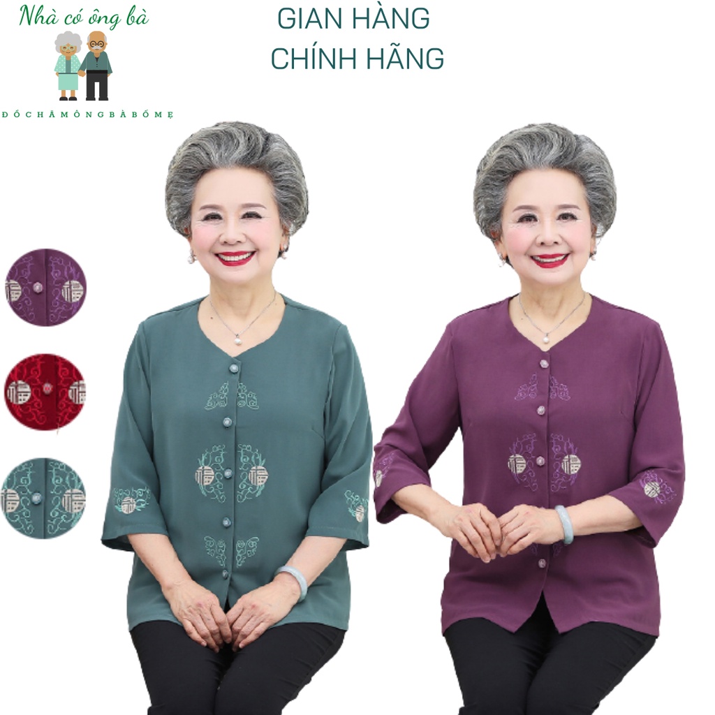 Áo cổ tàu cách tân lụa cotton cho bà cho mẹ, quần áo dài tay mùa thu mùa đông đồ trung niên