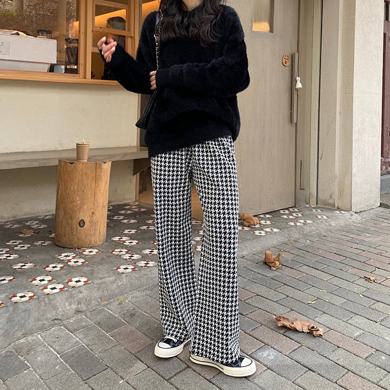 COZOK Quần ống rộng Họa Tiết Caro Thời Trang Cá Tính Cho Nữ