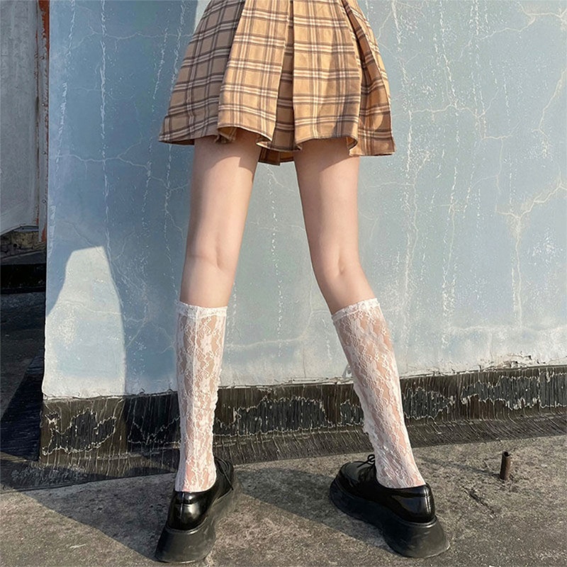 Xiangbao Vớ Phối Ren Rỗng Họa Tiết Trái Tim Trái Tim Khoét Rỗng Phong Cách Gothic Harajuku Ngọt Ngào Cho Nữ Me