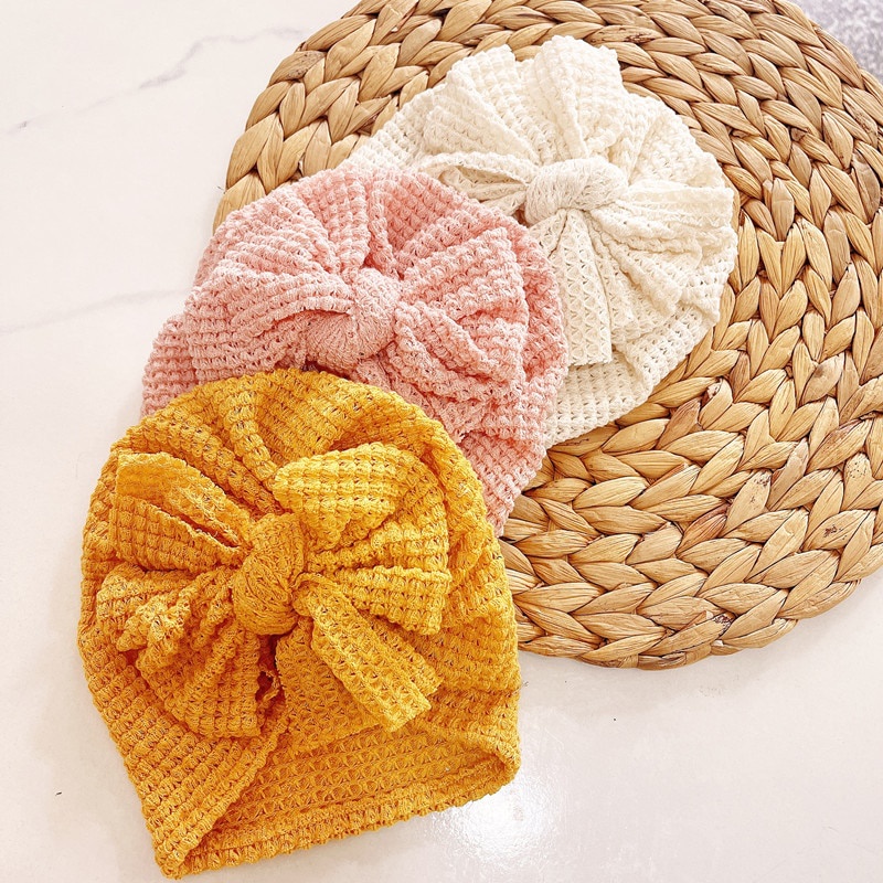 Mũ Beanie Thắt Nơ Màu Trơn Mềm Mại Thời Trang Thu Đông Cho Bé Gái