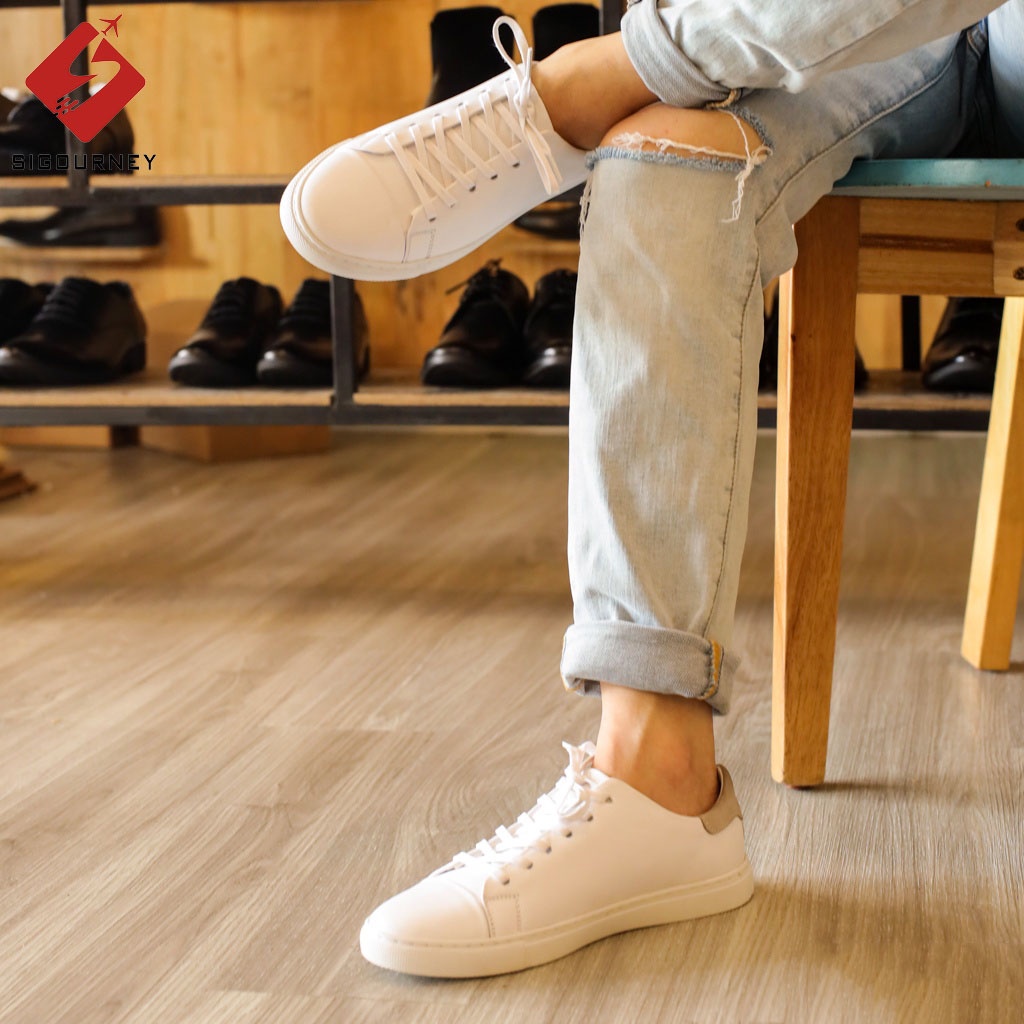 Giày Nam Sneaker Cao Cấp, Chất Liệu Da Bò Màu Trắng, Thiết Kế  Thời Trang TT-001