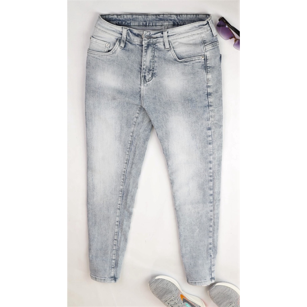 Quần Jean Nam Xanh Bạc Cao Cấp X0158 Chất Bò Xịn Không Ra Màu Vải Jeans Dày Co Giãn Tốt Dáng Slimfit