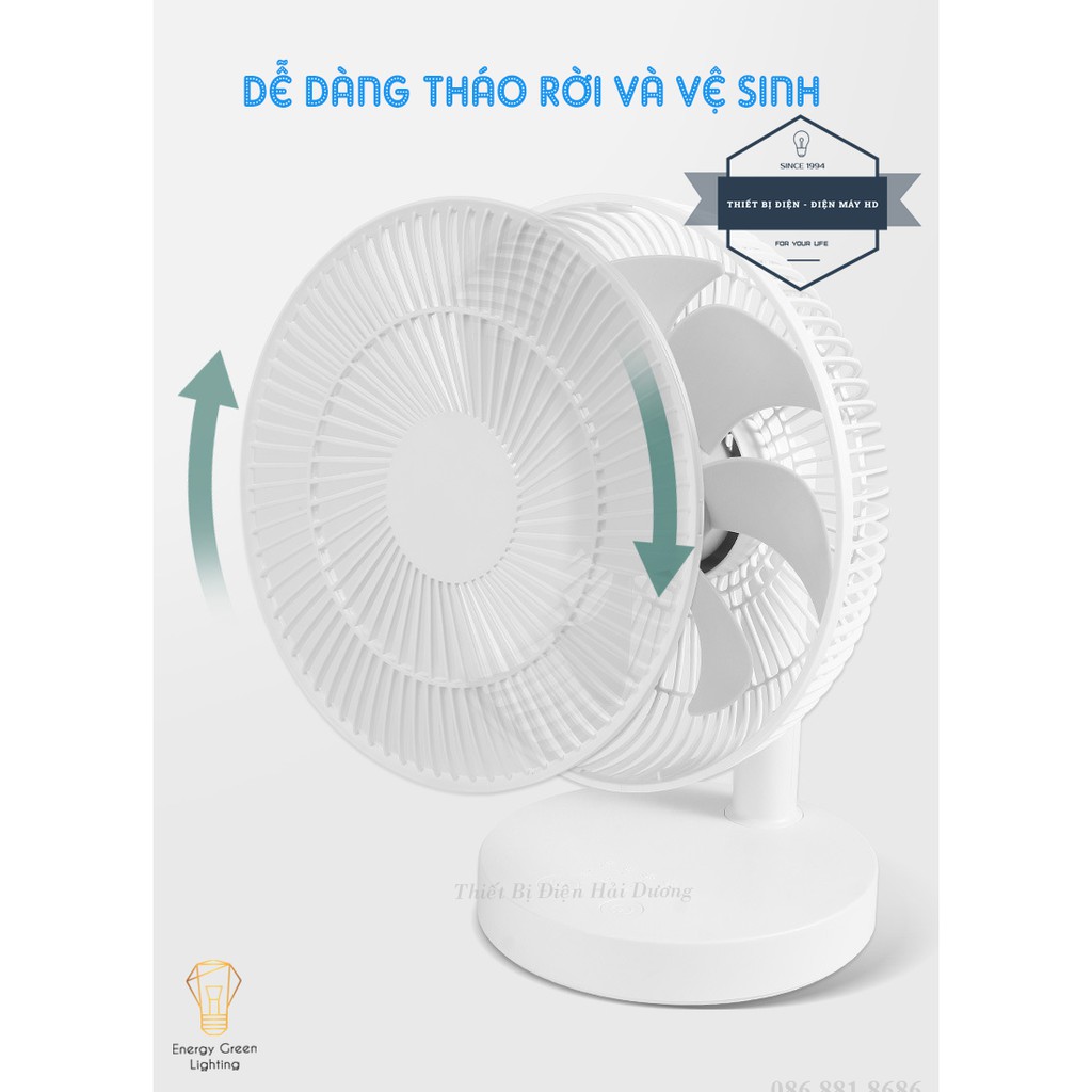 Quạt Tích Điện Để Bàn F3S - 4 Tốc Độ Gió - Pin 3600mAh Siêu Khỏe - Thời Gian Sử Dụng Lên Đến 8 Giờ - Bảo Hành 1 Năm