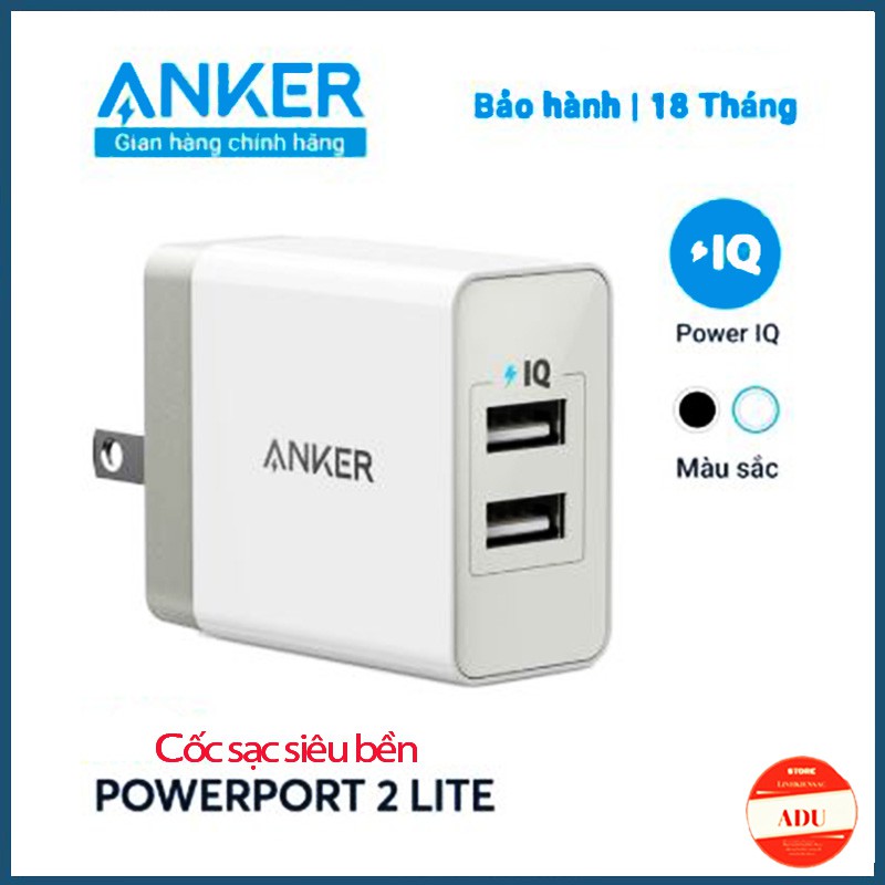 Cốc Sạc Anker PowerPort 2 Lite 12W Chính Hãng Có Power IQ