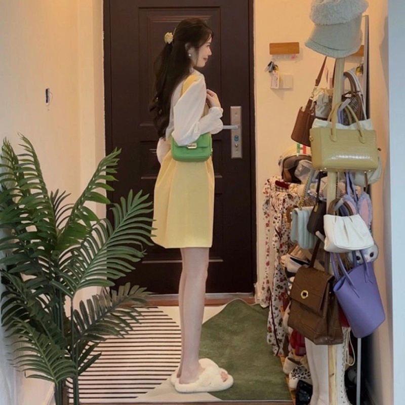 Set Áo Sơ Mi + Đầm Yếm Thiết Kế Mới Thời Trang Dành Cho Nữ