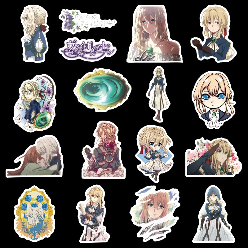 Miếng dán Sticker anime Violet Evergarden trọn bộ 50 hình - In rõ ràng sắc nét khó tróc