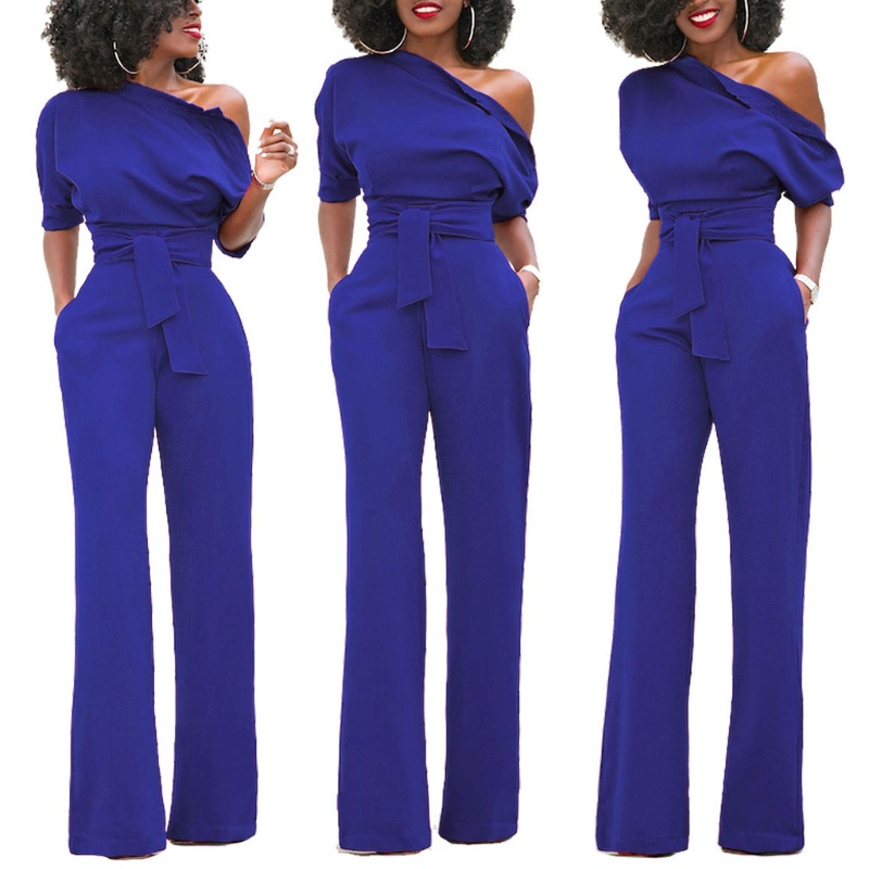 Bộ Áo Liền Quần Trễ Vai Một Mảnh Màu Trơn Kèm Quần Dài Ống Rộng Thời Trang Quyến Rũ Cho Nữ