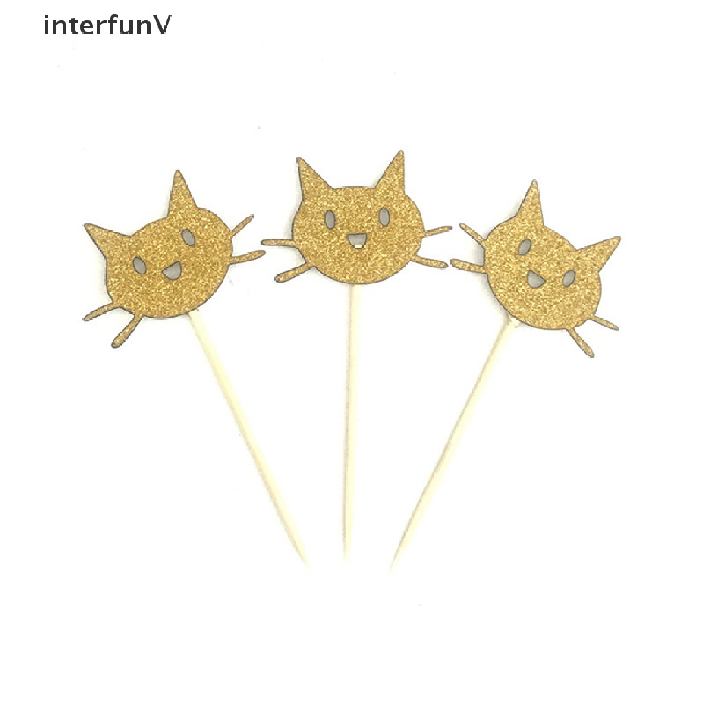 Set 12 Thẻ Cắm Bánh Kem Hình Mèo Trang Trí Tiệc Cưới / Sinh Nhật