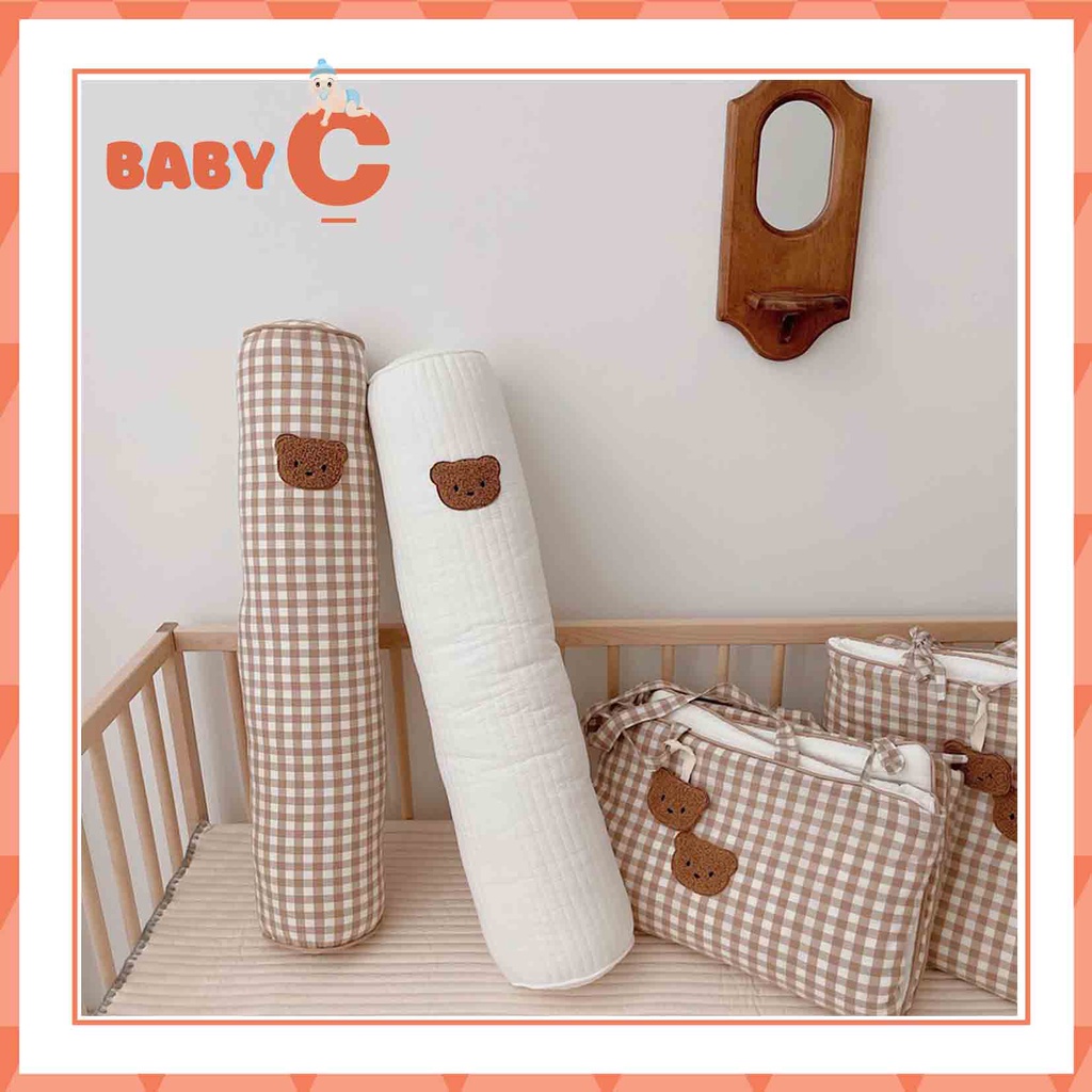 Gối ôm Cotton cao cấp Hàn Quốc họa tiết hình gấu nâu thêu dễ thương cho bé-BaByC