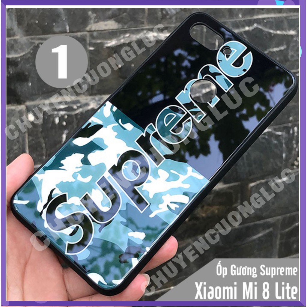 [BAO GIÁ] Ốp lưng Xiaomi Mi 8 Lite gương SUPREME - mặt kính cứng viền nhựa dẻo