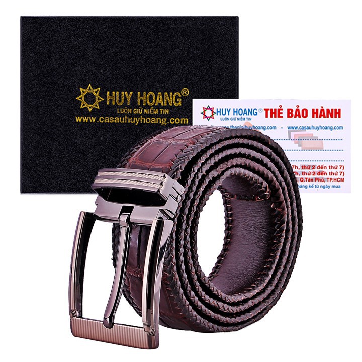 Thắt lưng nam da cá sấu đan viền bản lớn đầu kim màu nâu đất XH4295