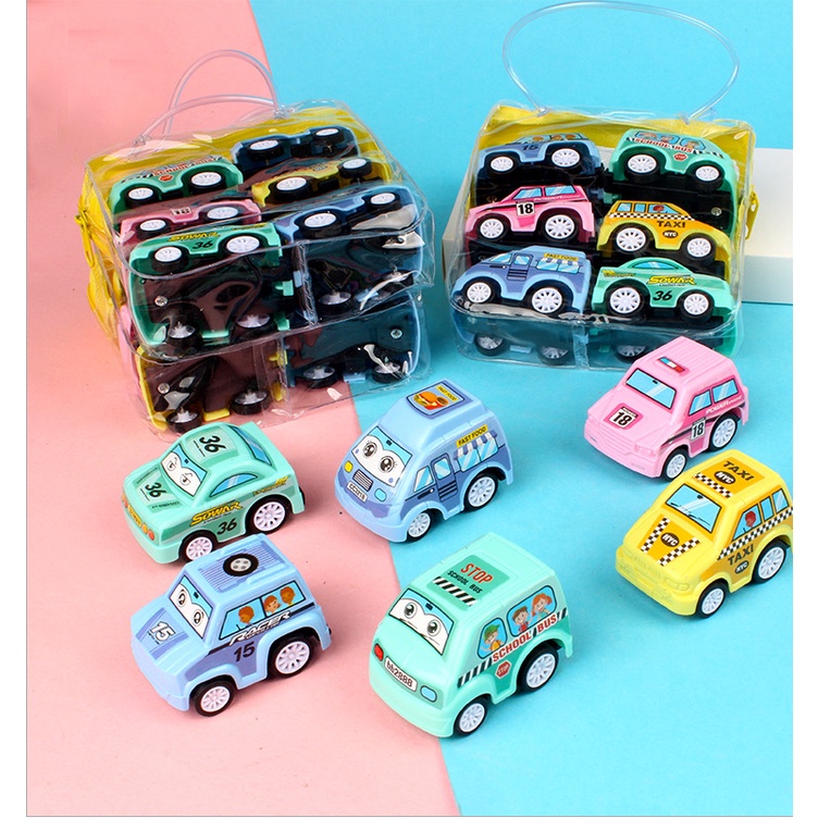 Túi 6 xe các loại chạy dây cót dễ thương đồ chơi trẻ em
