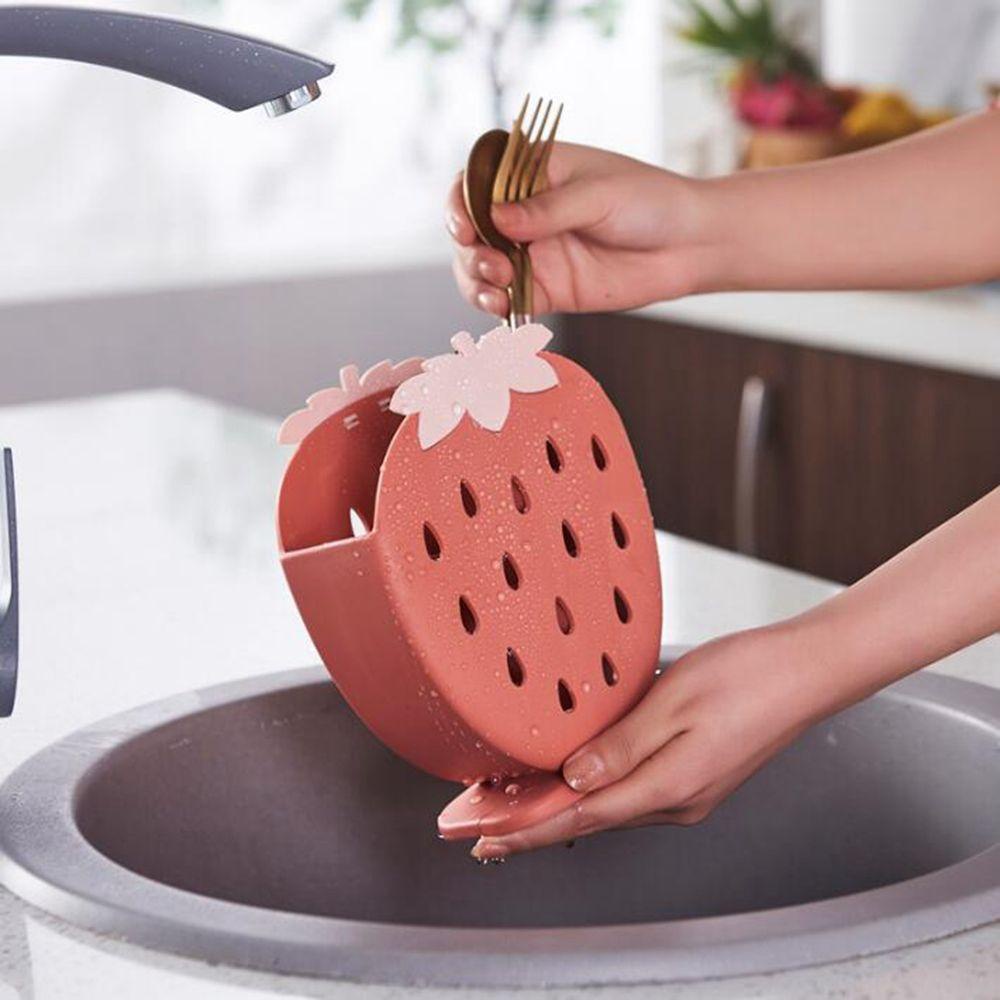Hộp Nhựa Đựng Muỗng Nĩa Ráo Nước Họa Tiết Dâu Tây Dễ Thương Cho Nhà Bếp