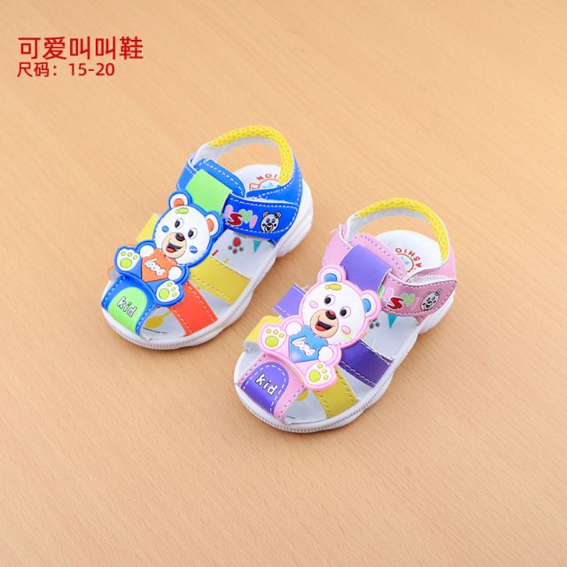 Dép sandal tập đi Teddy Bear da siêu mềm,có đệm gót,đế kèn chút chít cho bé