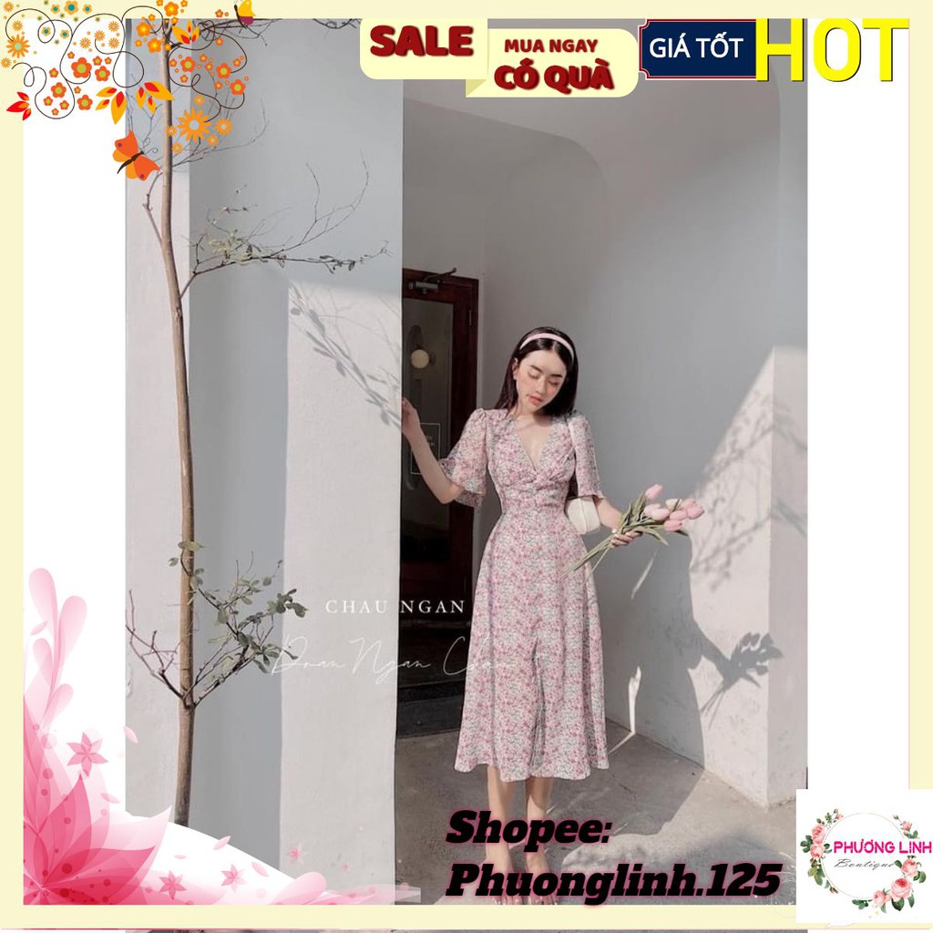 [Mã FAGREEN1505 giảm tới 30K đơn 99K] VÁY HOA NHÍ HỒNG CỔ V KHUY GIỮA TAY XÒE | BigBuy360 - bigbuy360.vn