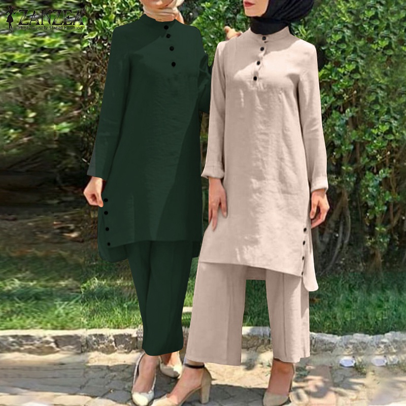 Zanzea Set Quần Dài Và Áo Tay Dài Phong Cách Vintage Thời Trang Cho Nữ