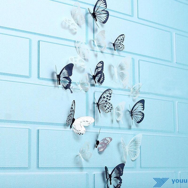 Set 18 Decal Bươm Bướm 3D Dán Tường Trang Trí