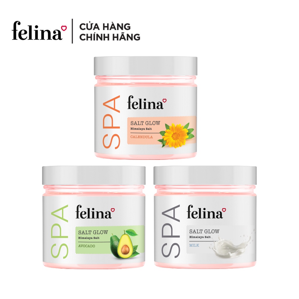 Combo 3 hộp muối tắm tẩy tế bào chết Felina Home Spa 500g/hộp - Muối hồng Himalaya thanh khiết