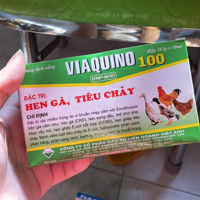 1 hộp 10 lọ 10ml - VIA-QUINO 100 - hen gà - tiêu chảy