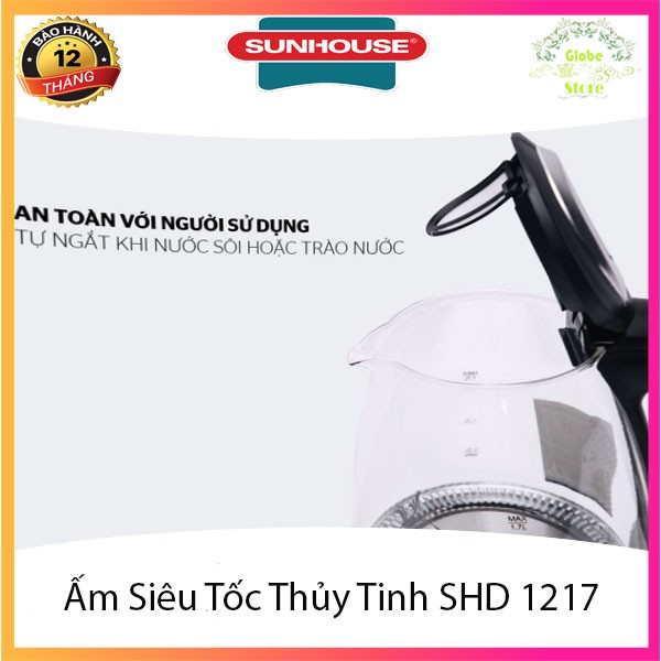 [SALE] Ấm Siêu Tốc, Bình Siêu Tốc Thủy Tinh Trong Suốt Sunhouse 1.7L SHD 1217