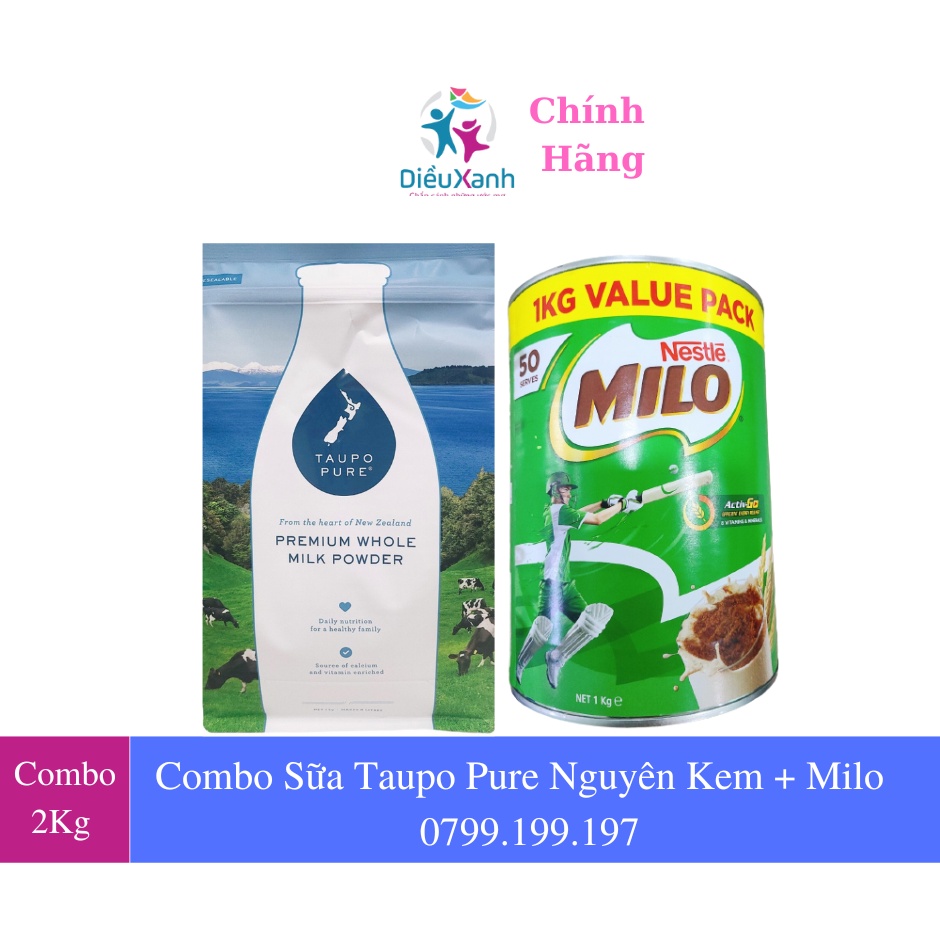 [ Combo 2Kg] Sữa Bột Taupo Pure 1Kg - Sữa Bột Milo 1Kg