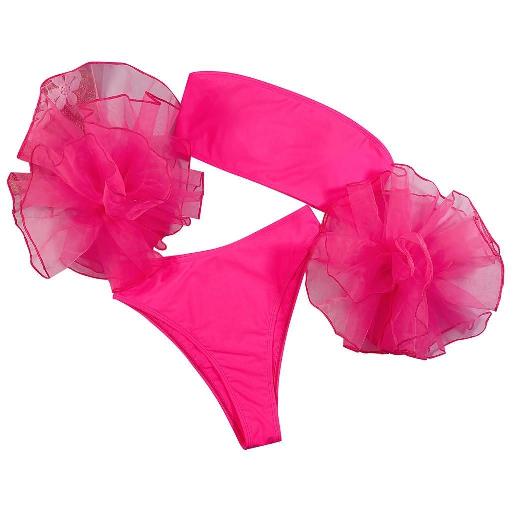 Bộ đồ bơi bikini phối bèo màu trơn thiết kế nâng ngực quyến rũ cho nữ | BigBuy360 - bigbuy360.vn