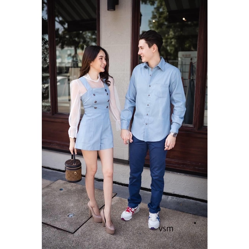 Set đồ đôi áo đôi áo cặp áo tình nhân gồm áo sơ mi và váy nữ chất vải kate thoáng mát hiện đại, set đồ couple CP57