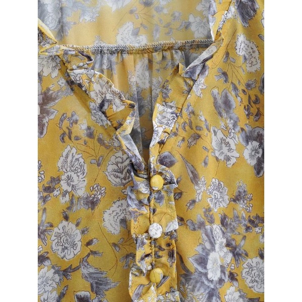 Áo sơ mi voan hoa nhí vàng ZR