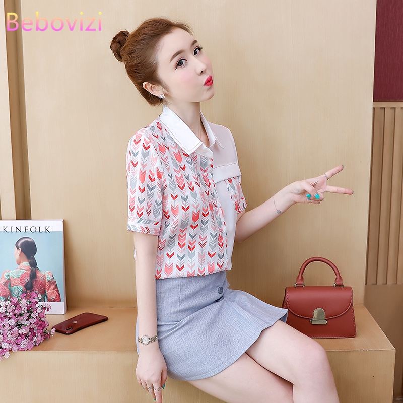 New S-2XL Summer Casual Import Fashion Korean Women's Chiffon Top Printing Short Sleeve Commute Loose Shirts | BigBuy360 - bigbuy360.vn