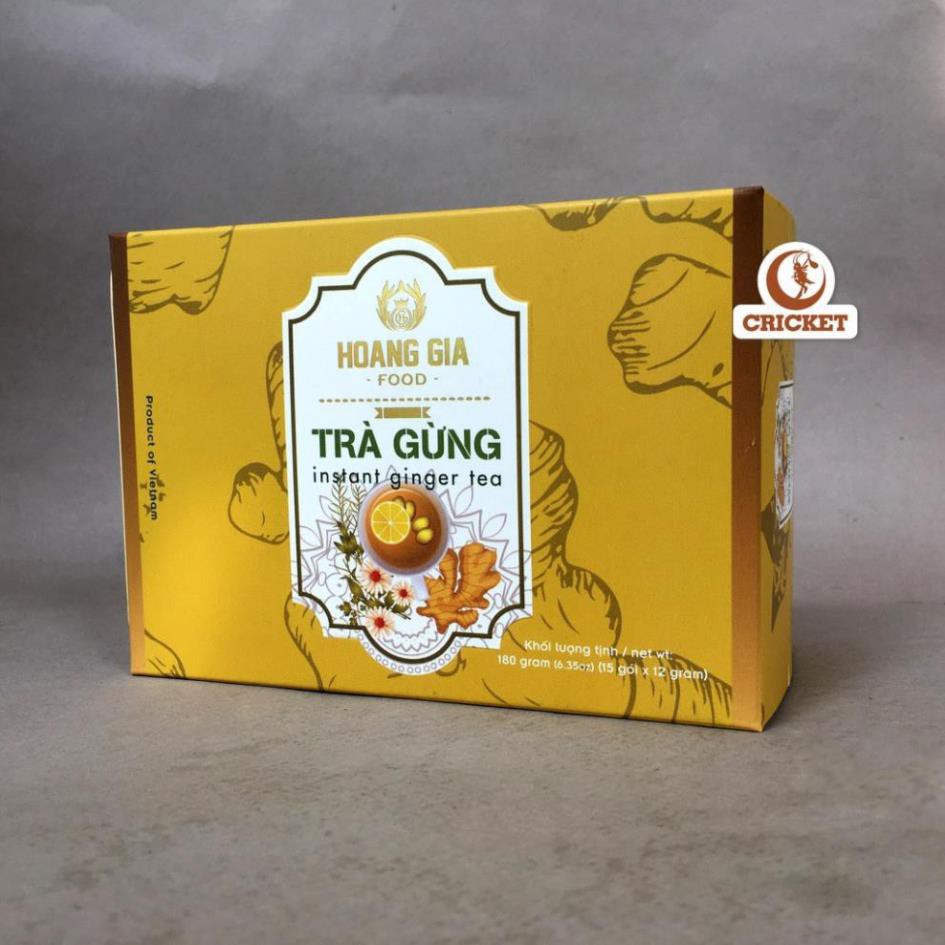 Trà Gừng Hòa Tan Hoàng Gia Hộp 180g (15 gói x 12gr) - Giải Cảm, Tốt Cho Tiêu Hóa, Giảm Buồn Nôn